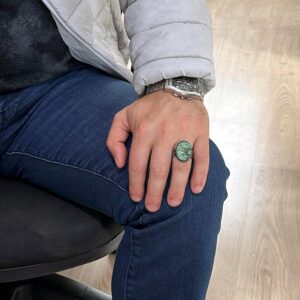 Doğal Turkuaz Erkek Yüzük - El Yapımı 925 Ayar Gümüş Takı - Görsel 3