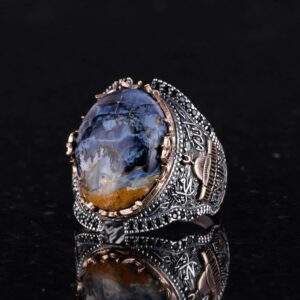 Doğal Pietersite Taş Yüzük, 925 Ayar Gümüş Yüzük Erkekler İçin, Camii Yüzük - Görsel 3