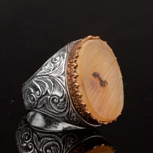 Gerçek Doğal Kehribar Taşlı Yüzük, 925 Ayar Gümüş Yüzük, Büyük Gümüş Yüzük - Görsel 7