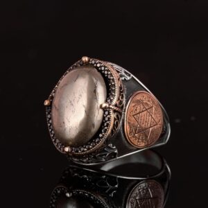 Doğal Pirit Taşlı Yüzük, Süleyman Mühürü Yüzüğü - 925 Ayar Katı Gümüş Erkek Yüzüğü - Görsel 6