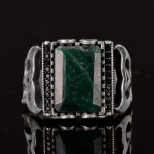 Gerçek Zümrüt Taşlı Yüzük, Sterlin Gümüş Yüzük, Erkekler için Doğum Taşı Yüzüğü - Görsel 5