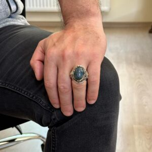 Doğal Yosunlu Akik Taş Yüzük, Aslan Başı Erkek Yüzüğü, 925K Saf Gümüş Erkek Yüzüğü - El Yapımı Şıklık - Görsel 3