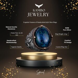 925 Ayar Gümüş El Yapımı Erkek Yüzük - Çeşitli Doğal Taşlarla Mevcut (Azurit) - Görsel 7