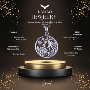 925 Ayar Gümüş Güneş ve Ay Kolye, El Yapımı Göksel Kolye - Görsel 2