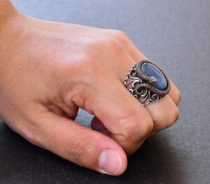 925K Solid Sterling Silver Erkek Yüzüğü Doğal Taşlarla - El Yapımı Zarafet (Kyanit Taşı) - Görsel 7