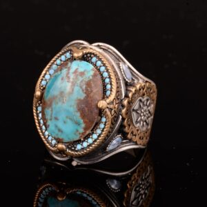 925 Doğal Arizona Turkuaz Taş Yüzük, Oval Sterlin Gümüş Yüzük - Görsel 6