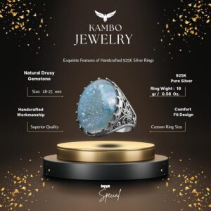 Sterling Gümüş Erkek Yüzük Drusy Kuvars  Aqua, - Parlak Taş Koleksiyonu - Görsel 2