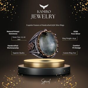 Doğal Prehnit Yeşim Taşı Yüzük, Şifa Veren 925K Katı Gümüş Erkek Yüzüğü, Huzur ve İçgörü Tasarımı - Görsel 7