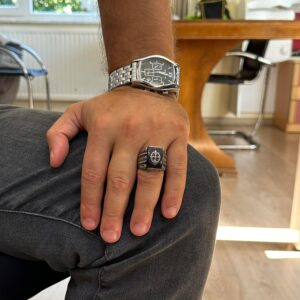 Erkekler için Sterling Gümüş Yüzük, Oluşturulmuş Agat, Süslemeli Vintage Tasarım, 925 Gümüş - Görsel 7