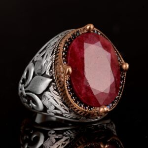 Gerçek Doğal Yakut Taşlı Erkek Yüzüğü, 925 Ayar Gümüş Erkek Yüzüğü - Görsel 4