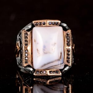 Gerçek Doğal Yemen Akik Taşı Yüzüğü - 925 Ayar Gümüş Yüzük - Görsel 2