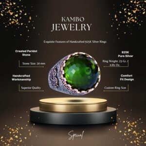 925 Ayar Gümüş Yüzük - Kral Yüzüğü - Yapay Taş Yüzük - El Yapımı Erkek Yüzüğü (Yapay Peridot) - Görsel 2