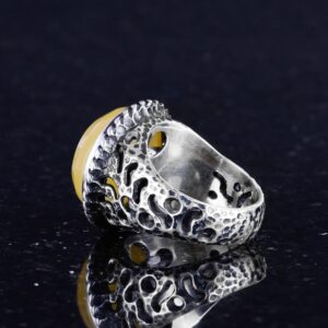 Gerçek Doğal Taş Yüzük - 925 Ayar Katı Gümüş Erkek Yüzüğü ile Sarı Akik - Görsel 5