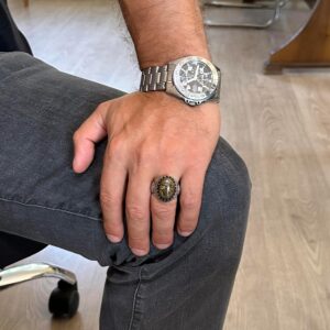 Gerçek Doğal Taş Yüzük - El Yapımı Kartal Yüzüğü - 925 Ayar Gümüş Yüzük (Bronzit) - Görsel 3