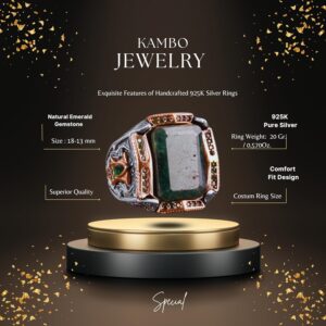 Gerçek Doğal Zümrüt Taşı Yüzük, Zümrüt Takı, 925 Ayar Gümüş Yüzük, El Yapımı Takı - Görsel 2