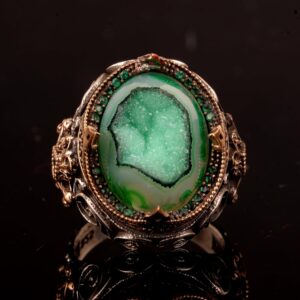 925 Ayar Gümüş Yüzük, Gerçek Doğal Drusy Kristal Kuvars Taşı Yüzük - Görsel 4