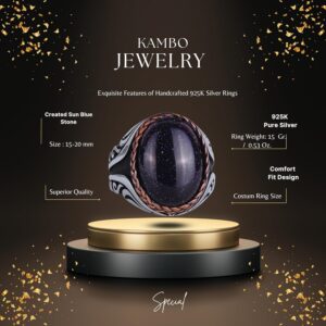 925 Ayar Gümüş Yüzük - Yapay Taş Gümüş Yüzük - El Yapımı Yüzük (Yapılmış mavi güneş) - Görsel 2