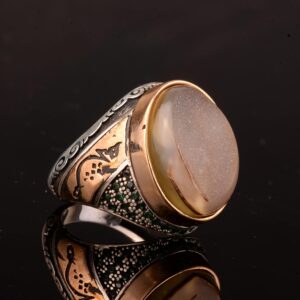 Gerçek Doğal Druzy Kuvars Taşlı Yüzük, Gümüş Erkek Yüzük - Görsel 4