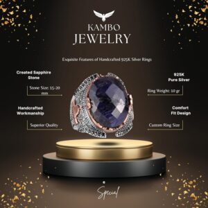 Gümüş Camii Yüzüğü, Yapay Taş Yüzüğü, 925 Ayar Gümüş Yapay Safir Taş Yüzüğü - Çeşitli Koleksiyon - Görsel 2