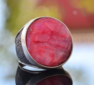 Gerçek Yakut Yüzük, Ham Taş, Sterlin Gümüş Yüzük, Sterlin Gümüş Erkek Yüzüğü - Görsel 3