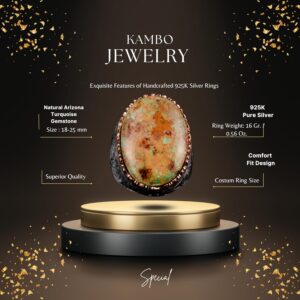 925 Ayar Gümüş Yüzük, Doğal Arizona Turkuaz Taşlı Yüzük - Görsel 2