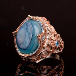 Gerçek Doğal Drusy Kristal Kuvars Taş Yüzük, 925 Ayar Gümüş Yüzük Erkekler İçin - Görsel 5