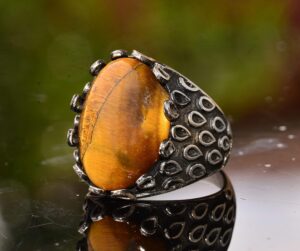 Gerçek Doğal Kaplan Gözü Taşlı Yüzük - 925 Ayar Gümüş Unisex Yüzük - Görsel 6