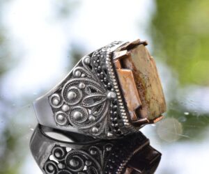 Doğal Yeşil Turkuaz Taş Yüzük Erkekler için, Gümüş Turkuaz Yüzük, 925 Ayar Gümüş Erkek Yüzüğü, Büyük Yüzük - Görsel 5