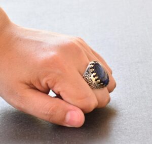 Doğal Cabochon Safir Taşlı, Erkekler için 925 Ayar Gümüş Yüzük - Görsel 7