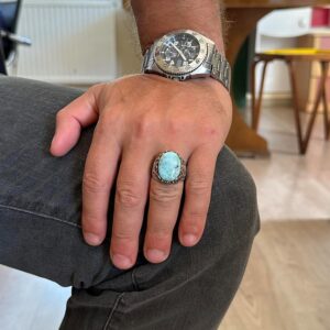 Gerçek Doğal Taş El Yapımı Yüzük - 925 Ayar Gümüş El Yapımı Yüzük - Şık Farklı Yüzük (Larimar) - Görsel 3