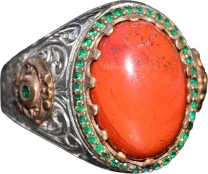 El yapımı Doğal Kırmızı Mercan Yüzük | 925 Ayar Gümüş Erkek Yüzüğü - Görsel 1