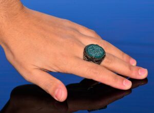 El Yapımı Süleyman Mührü Yüzüğü, Doğal Yeşil Oniks Taşı, İslami Erkek Yüzüğü, 925 Ayar Gümüş - Görsel 6