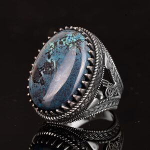 Gerçek Doğal Taş Yüzük, Osmanlı Tuğrası Yüzük, 925 Ayar Gümüş Yüzük Erkekler İçin - Görsel 5