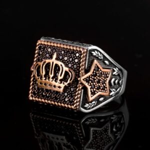 Sterling Gümüş 925 Yüzük, Erkekler İçin Lüks Yüzük, Taç Yüzük, Ayarlanabilir Erkek Yüzüğü - Görsel 4