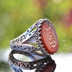 925 Ayar Gümüş Yüzük, Doğal Akik Taşı, Zülfikar İslam Kılıcı Yüzüğü - Görsel 4