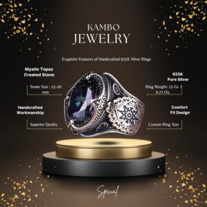 Erkekler için Mystic Topaz Yüzük - El Yapımı 925 Ayar Gümüş Yüzük, Oluşturulmuş Mystic Topaz Taşı ile - Görsel 2