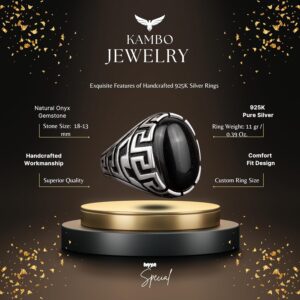 El yapımı Gümüş Yüzük, 925 Ayar Gümüş erkek yüzüğü, Oniks Taşı Yüzük Erkekler İçin - Görsel 2