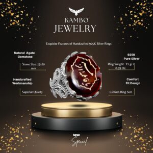 925 Ayar Gümüş Yüzük, İslami Yüzük, Doğal Akik Taşı - Görsel 2