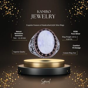 Gerçek Doğal Taş Yüzük - El Yapımı Şahin Yüzük - 925 Ayar Gümüş Yüzük (Ay Taşı) - Görsel 2