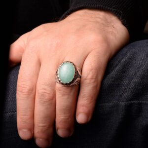Gerçek Doğal Amazonit Taş Yüzük - 925 Ayar Gümüş Erkek Yüzük - Özgün Takı - Görsel 7