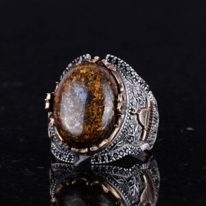 Doğal Bronzit Taş Yüzük, 925 Ayar Sert Gümüş Erkek Yüzüğü - Görsel 5