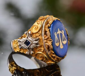 Mavi Taş Erkek Yüzük, Altın Kaplama 925 Ayar Gümüş Terazi Tasarımı - Görsel 4