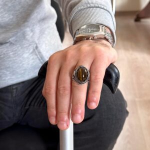925 Ayar Katı Gümüş Erkek Yüzük - Doğal Taşlarla El Yapımı Zarafet (Kaplan Gözü Taşı) - Görsel 2