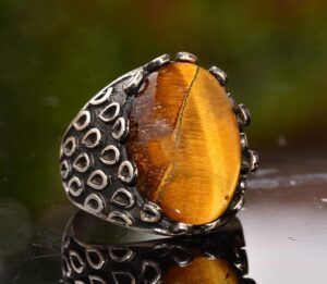 Gerçek Doğal Kaplan Gözü Taşlı Yüzük - 925 Ayar Gümüş Unisex Yüzük - Görsel 4