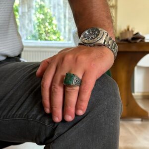 925 Ayar Gümüş Yüzük - Gerçek Doğal Taş Yüzük - El Yapımı Yüzük (Zümrüt) - Görsel 3