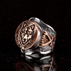 Kurt Başı Yüzük, Kılıç Detaylı Gümüş Yüzük, 925 Ayar Gümüş Erkek Yüzük (Özelleştirilebilir) - Görsel 5