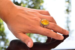 İslami Yüzük, Erkekler için 925K Katı Gümüş Yüzük, Yapay Amber Taşı Yüzüğü - Görsel 6