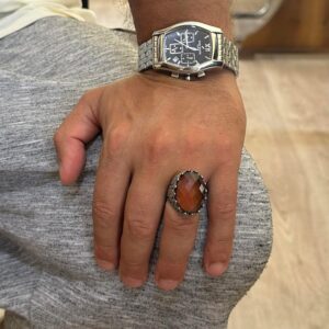 925 Ayar Gümüş Yüzük - Gül Desenli Yüzük - Yapay Taş Yüzük Erkekler İçin - El Yapımı Yüzük (Yapay sultanit) - Görsel 3