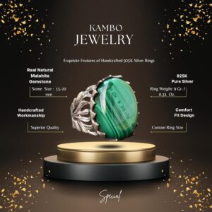 Doğal Malakit Taşlı Yüzük, 925 Ayar Gümüş Yüzük - Görsel 2