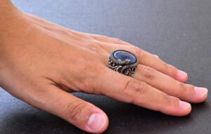 925K Solid Sterling Silver Erkek Yüzüğü Doğal Taşlarla - El Yapımı Zarafet (Kyanit Taşı) - Görsel 6